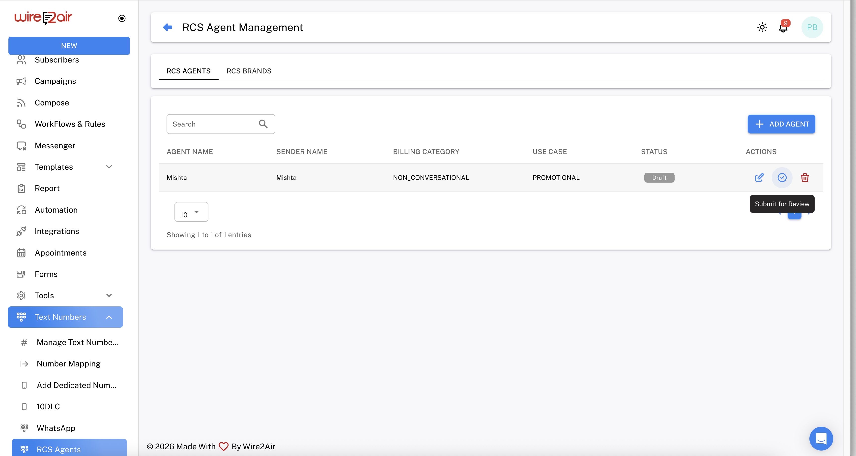 Submit for Review action